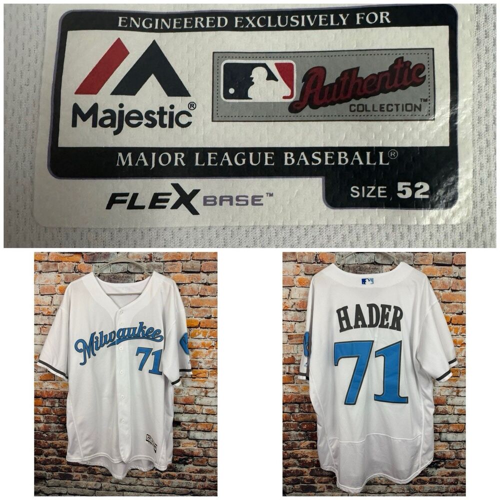 Majestic Flex Base White Milwaukee Brewers Josh Hader #71 Size 51